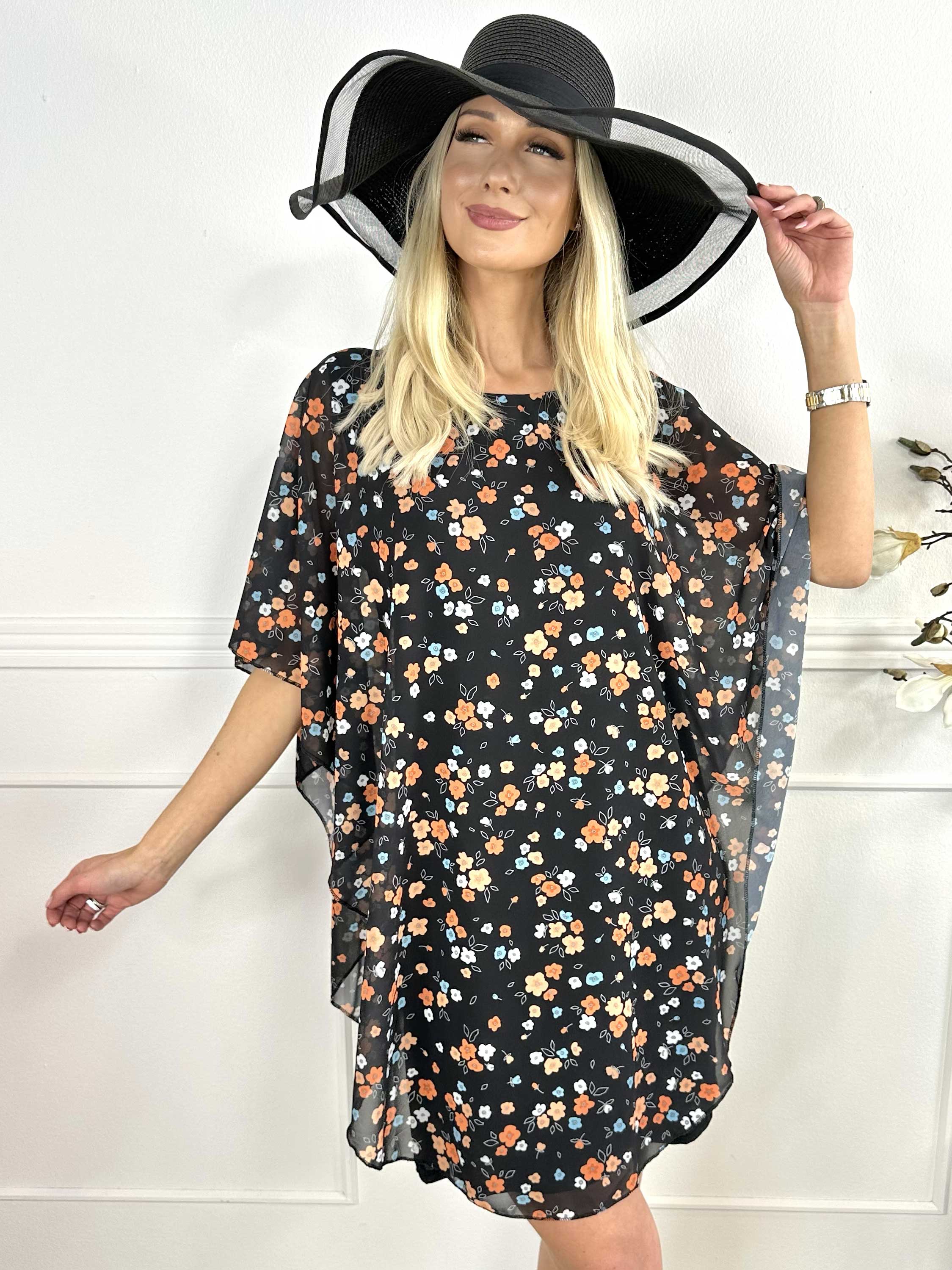 Kenya Small Flower - Tunikaklänning i chiffong med blommönster